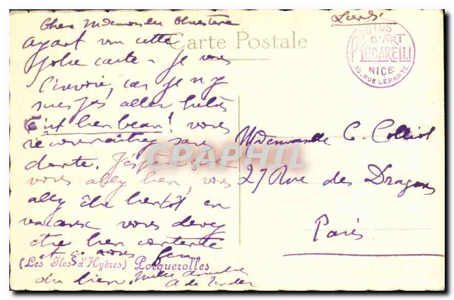 CPA Porquerolles — Verso