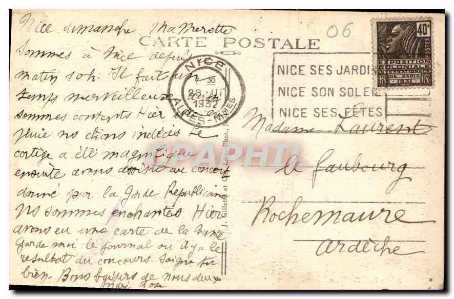 CPA Nice Jardins Albert et Casino de la Jetee Promenade des Anglais  — Rückseite
