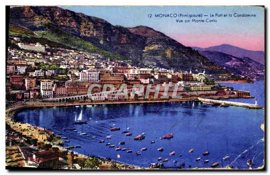 Monaco (Principauté) — Le Port et la Condamine — Vue sur Monte-Carlo