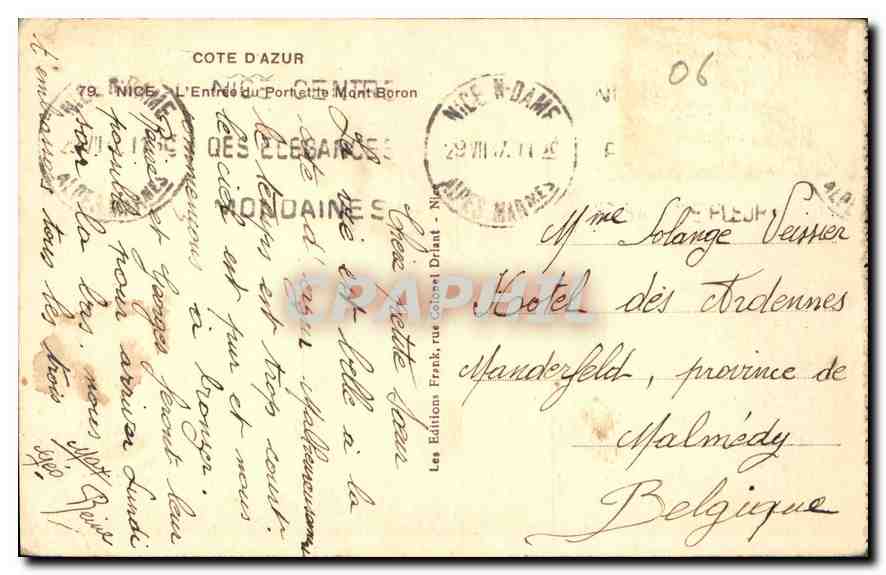 CPA Nice L'Entree du Port et le Mont Boron  — Rückseite