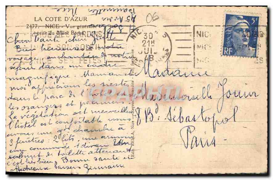 CPA Nice Vue generale  — Verso
