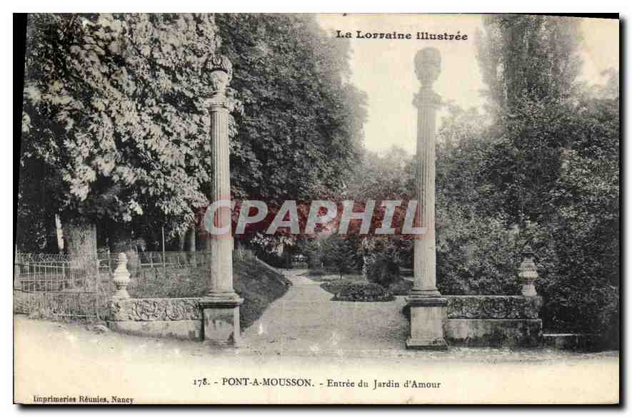 Pont-à-Mousson — Entrée du Jardin d'Amour — La Lorraine illustrée, Imprimeries Réunies, Nancy, n°178