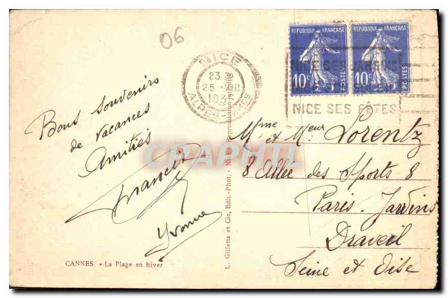 CPA Cannes La Plage en Hiver  — Rückseite