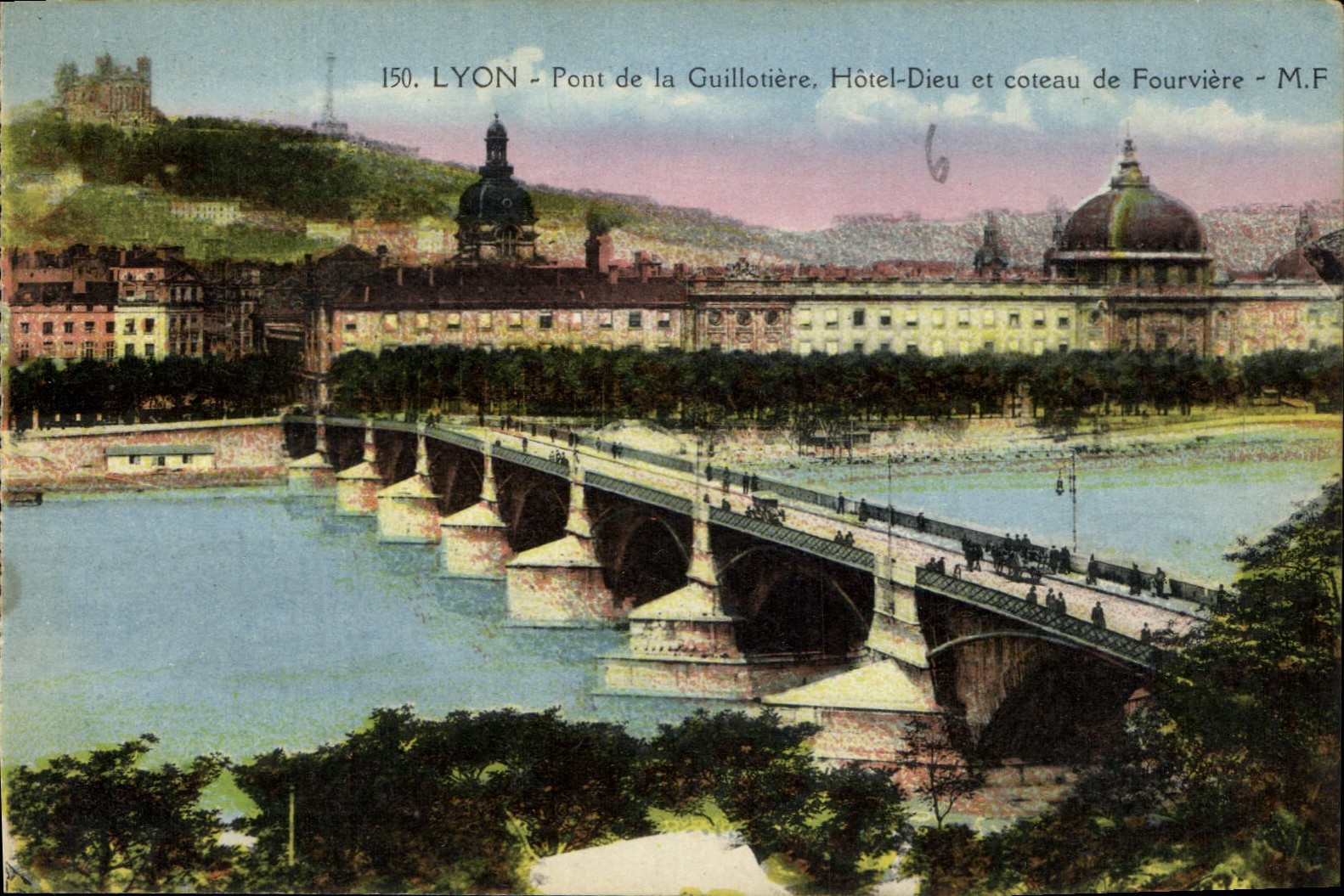 CPA Lyon Pont de la Guillotiere Hotel Dieu et coteau de Fourviere 