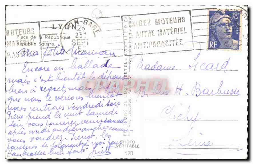 CPA Lyon Place de la Republique  — Verso