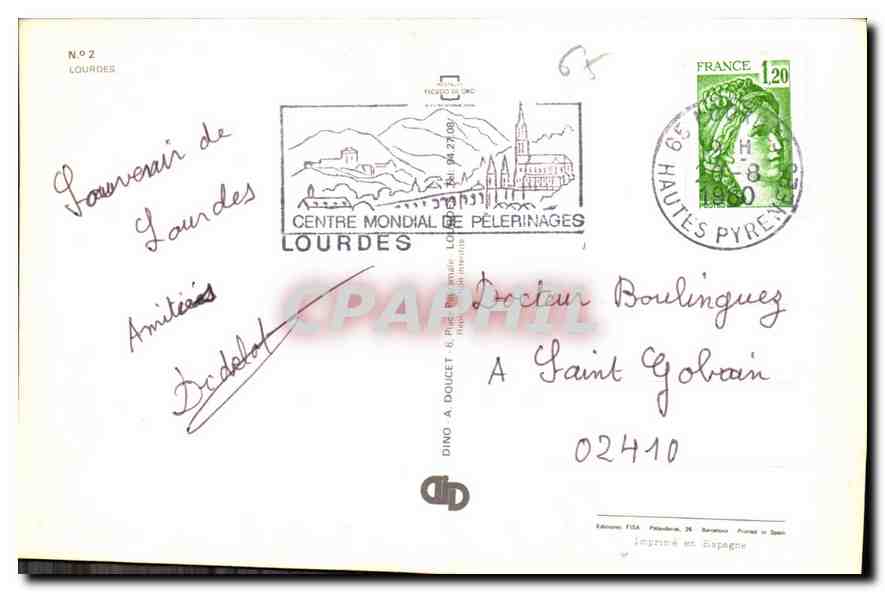 CPA Souvenir de Lourdes  — Rückseite