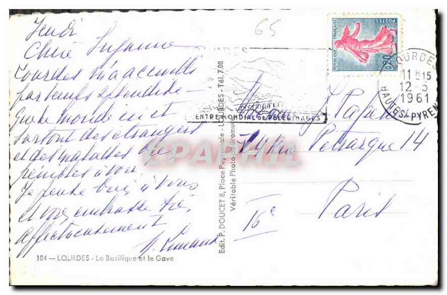 CPA Lourdes La Basilique et le Gave  — Verso