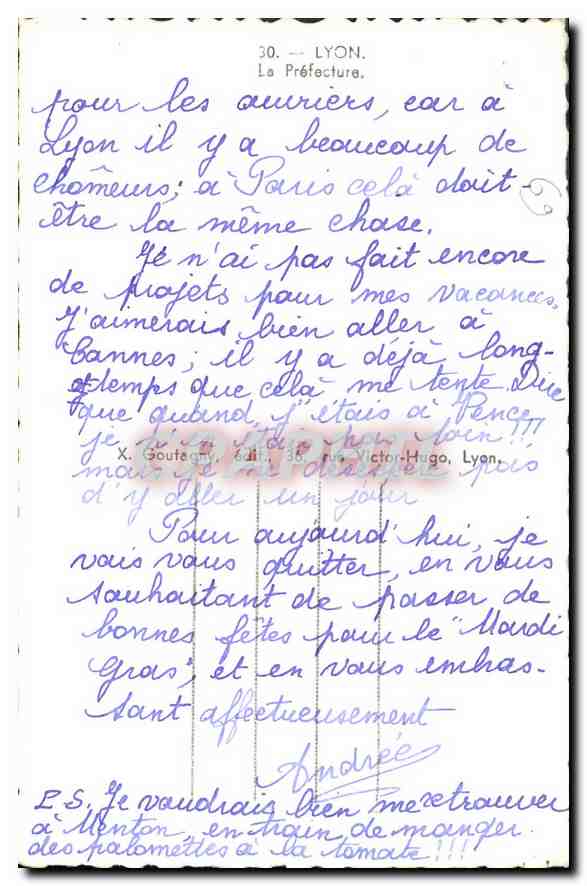 CPA Lyon La Prefecture  — Verso