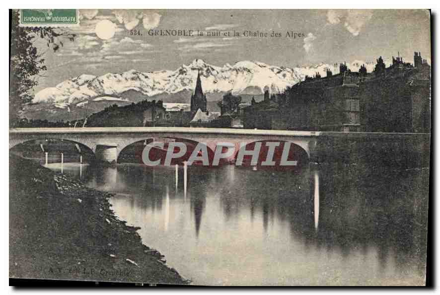 CPA Grenoble la nuit et la Chaine des Alpes 