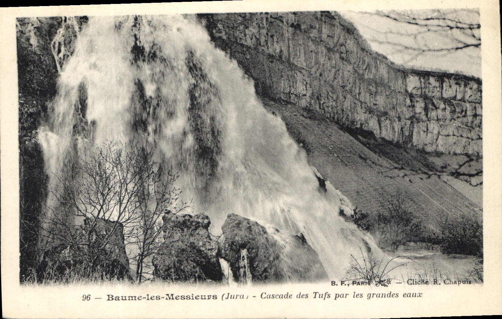 Baume-les-Messieurs (Jura) — Cascade des Tufts par les grandes eaux — B.F., Paris, n°96