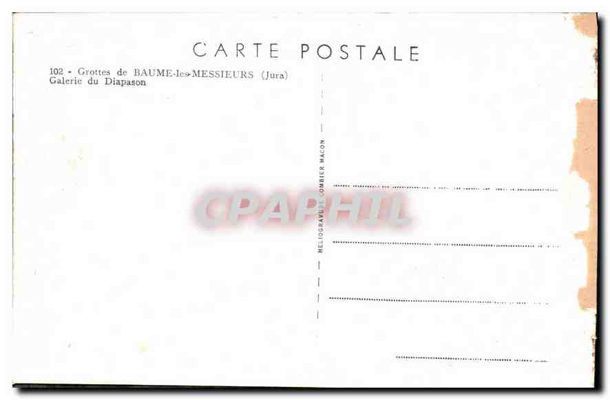 CPA Grottes de Baume les Messieurs Jura Galerie du Diapason  — Rückseite
