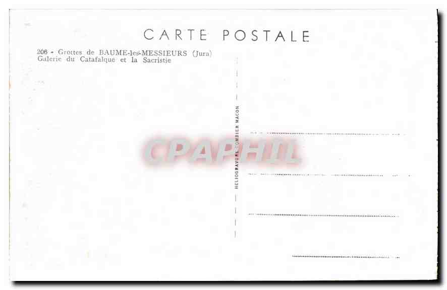 Grottes de Baume-les-Messieurs — Galerie du Catafalque et la Sacristie — Héliogravure Combier Macon n°206 — Reverso