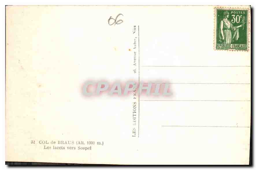 CPA Col de Braus Les Lacets vers Sospel  — Verso