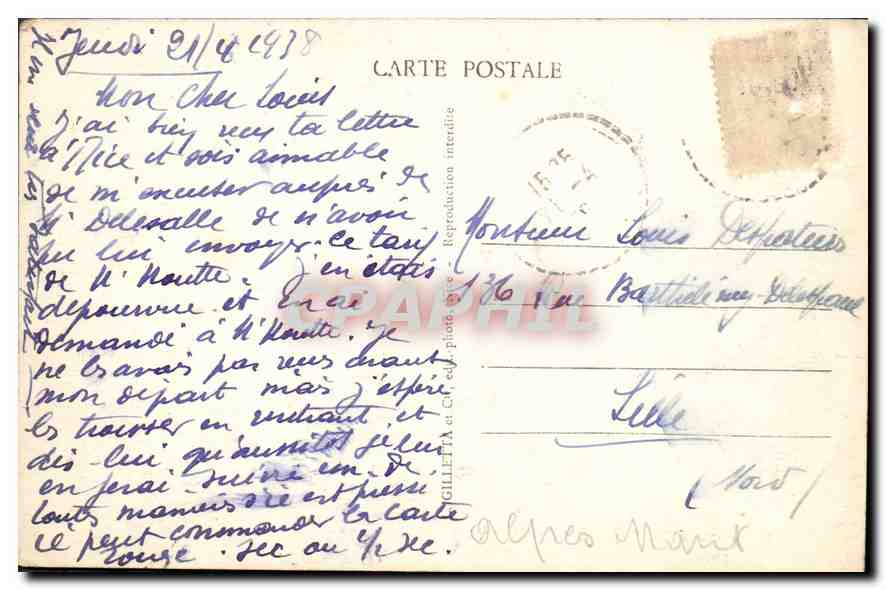La Bollène-Vésubie — Hotel Bellevue — Station Estivale (alt. 700 m.) — Verso