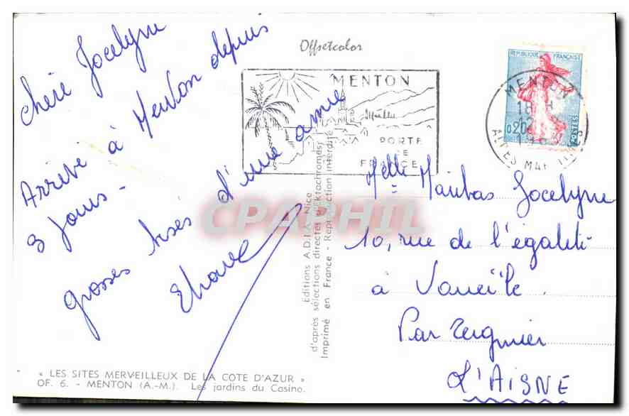 CPA Menton AM Les jardins du Casino  — Rückseite
