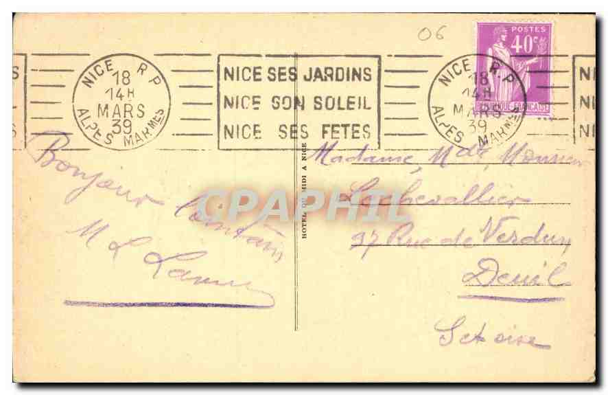 CPA Nice La Promenade des Anglais et le Palais de la Jetee  — Rückseite