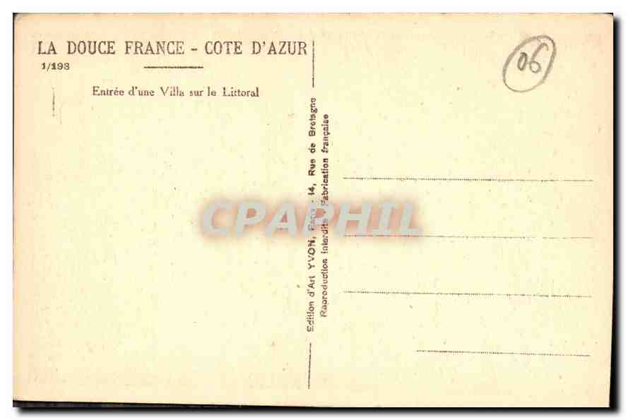 CPA Cote d'Azur Entree d'une sur le Littoral  — Verso