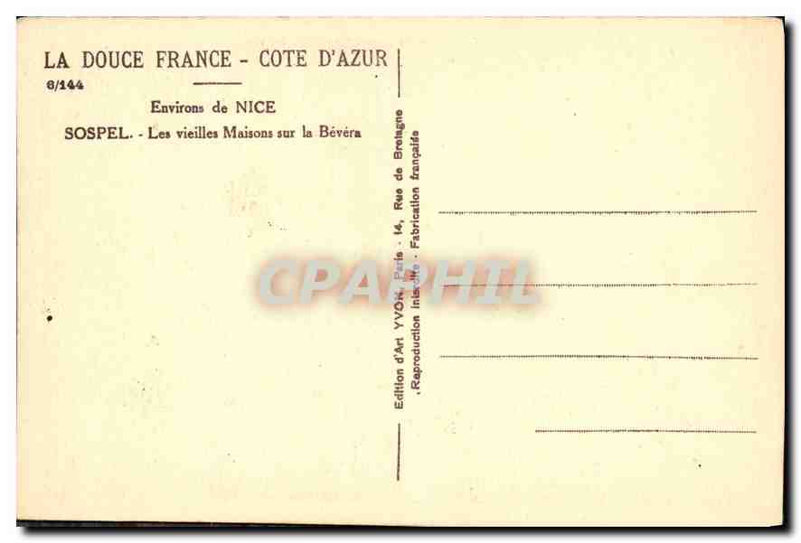 CPA Cote d'Azur Environs de Nice Sospel Les vieilles Maisons sur la Bevera  — Verso
