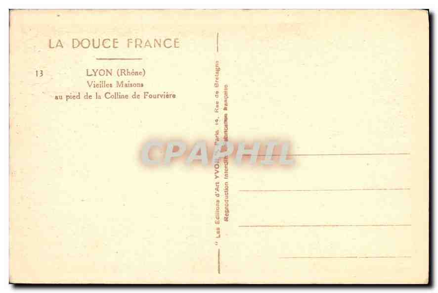CPA Lyon Rhone Vieille Maisons au pied de la Colline de Fourviere  — Verso