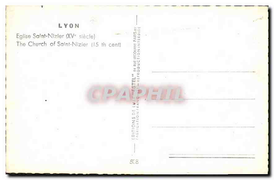 CPA Lyon Eglise Saint Nizier  — Verso