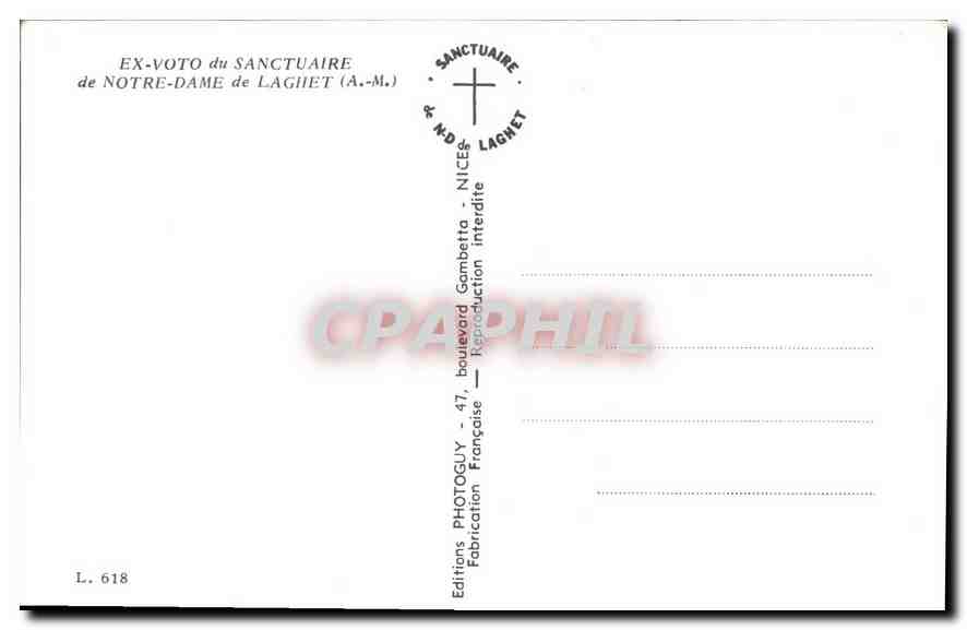 CPA Ex Voto du Sanctuaire de Notre Dame de Laghet AM  — Rückseite