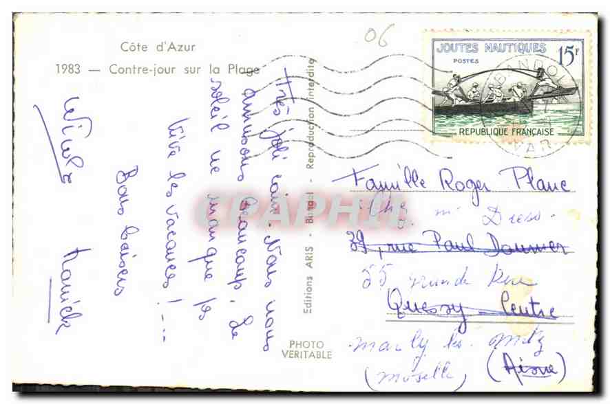CPA Cote d'Azur Contre jour sur la Plage  — Verso