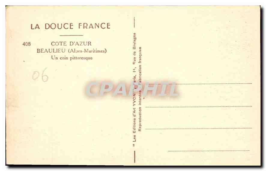 CPA Beaulieu Alpes Maritimes Un coin pittoresque  — Verso