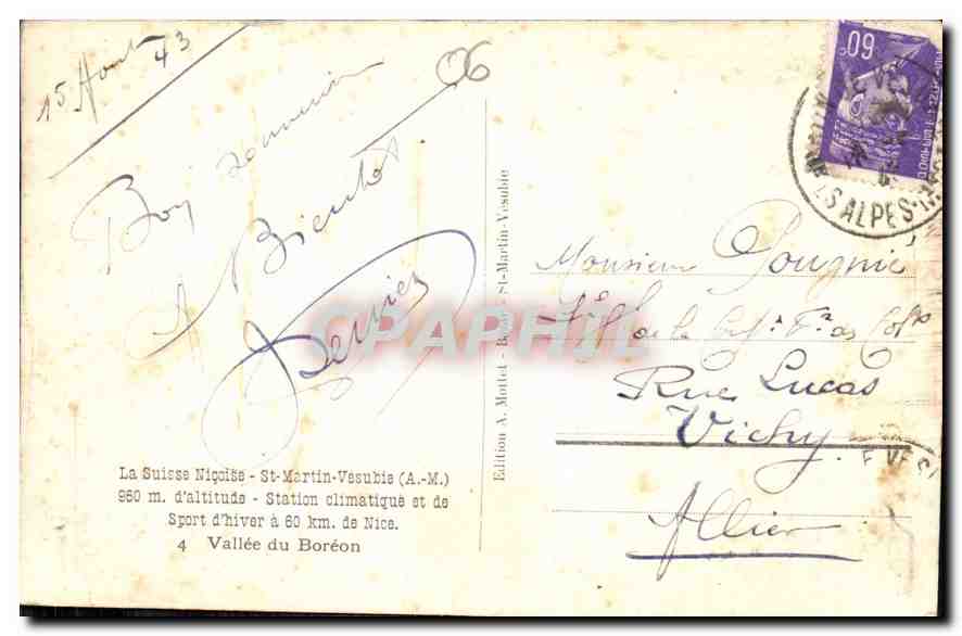 CPA La Suisse Nicoise St Martin Vesubie AM  — Rückseite