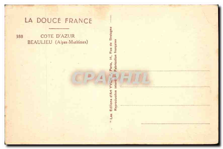 CPA Beaulieu Alpes Maritimes  — Verso