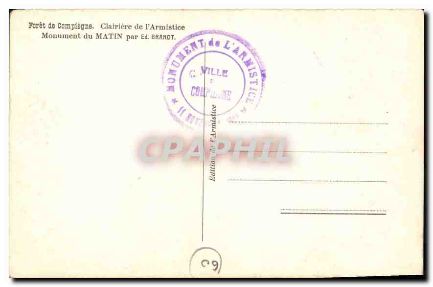 CPA Foret de Compiegne Clairiere de l'Armistice Monument du Matin  — Rückseite