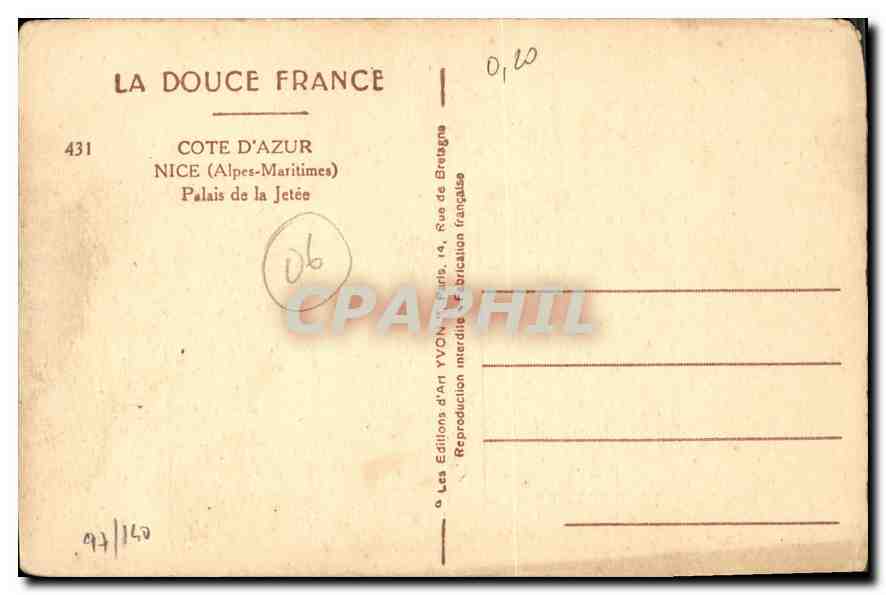 CPA Nice Alpes Maritimes Palais de la Jetee  — Rückseite