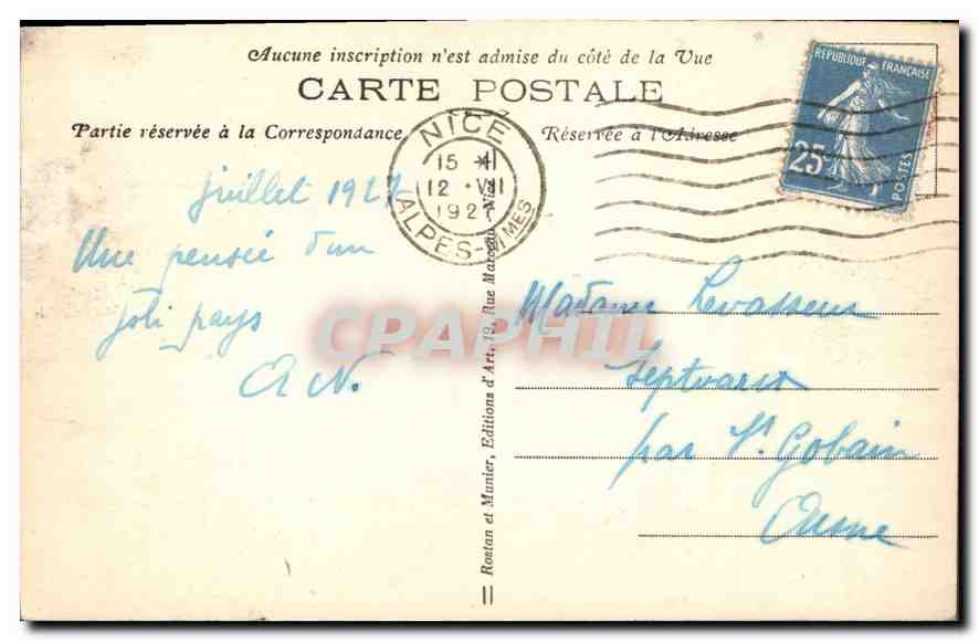 CPA Nice Le Quai des Etats Unis et le Mont Boron  — Rückseite