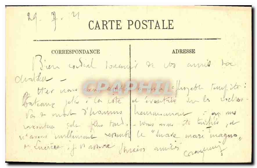 CPA La Pointe du Raz Vent et Courant portant torpilleur dans le Raz de Sein  — Verso