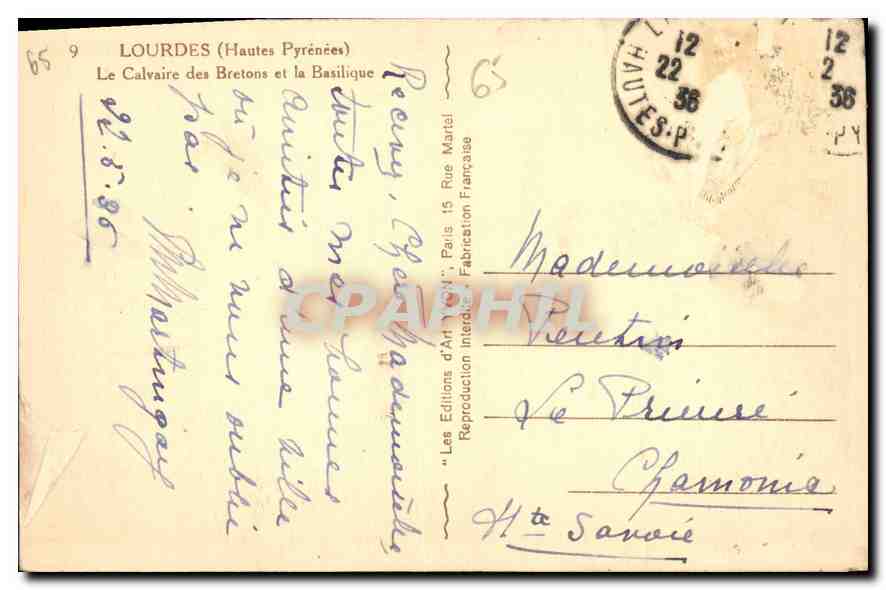 CPA Lourdes Hautes Pyrenees Le Calvaire des Bretons et la Basilique  — Verso
