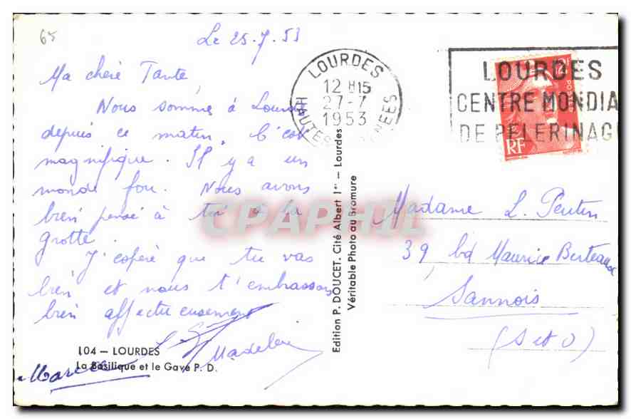 CPA Lourdes La Basilique et le Gave  — Verso