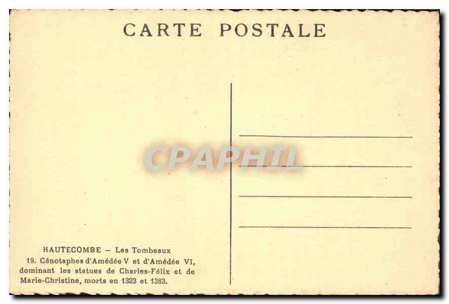 Haute-Côme — Les Tombeaux — Cénotaphes d'Amédée V et d'Amédée VI dominant les statues de Charles-Félix et de Marie-Christine — Verso