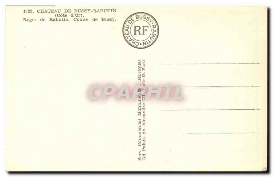 Roger de Rabutin, Comte de Bussy — Château de Bussy-Rabutin, Côte d'Or — Serv. Commercial Monuments Historiques, Paris — Verso