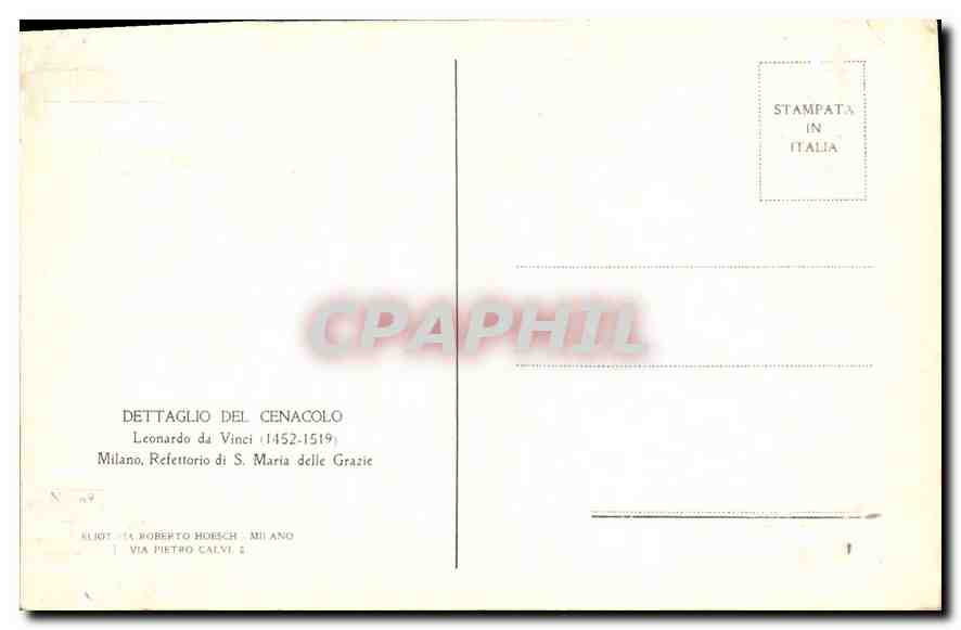 Dernier repas du Christ — détail du Cenacolo — éditeur Roberto Hoesch, Milan — Reverso