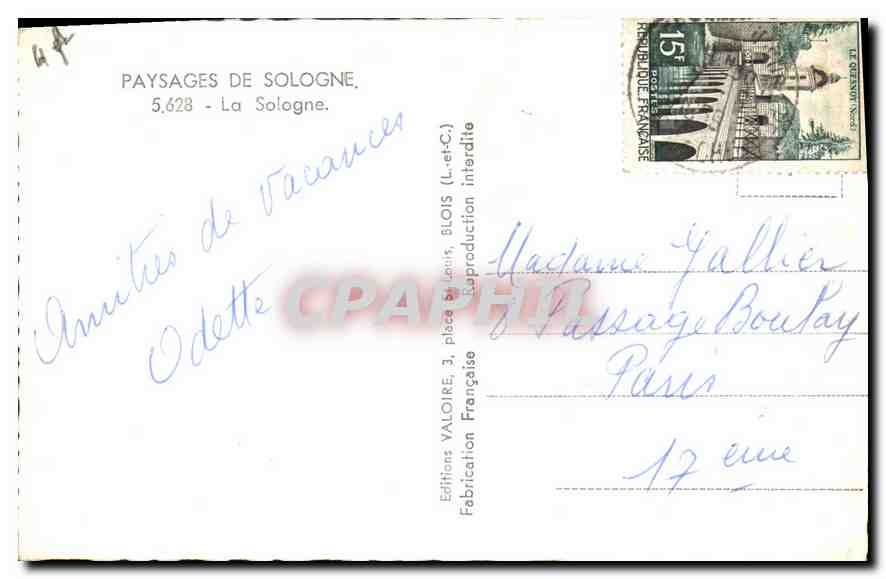 CPA La Sologne Bracieux Lamotte Beuvron Romoratin Villefranche Salbris — Rückseite