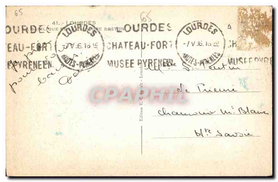 CPA Lourdes Basilique et le Calvaire Breton  — Verso