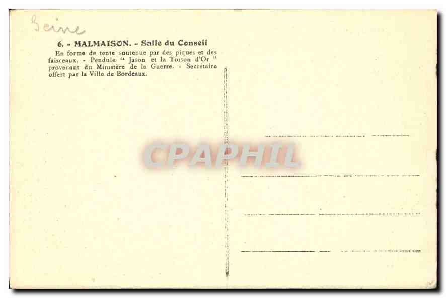 CPA Malmaison Salle du Conseil  — Rückseite
