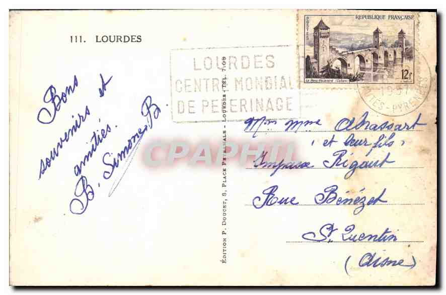 CPA A la Grotte de Lourdes J'aie prie pour vous  — Rückseite