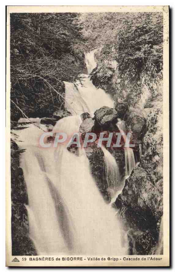 Bagnères-de-Bigorre — Vallée de Gripp - Cascade de l'Adour — éditeur CH des Arts Photomécaniques, Strasbourg-Schiltigheim, n° 59