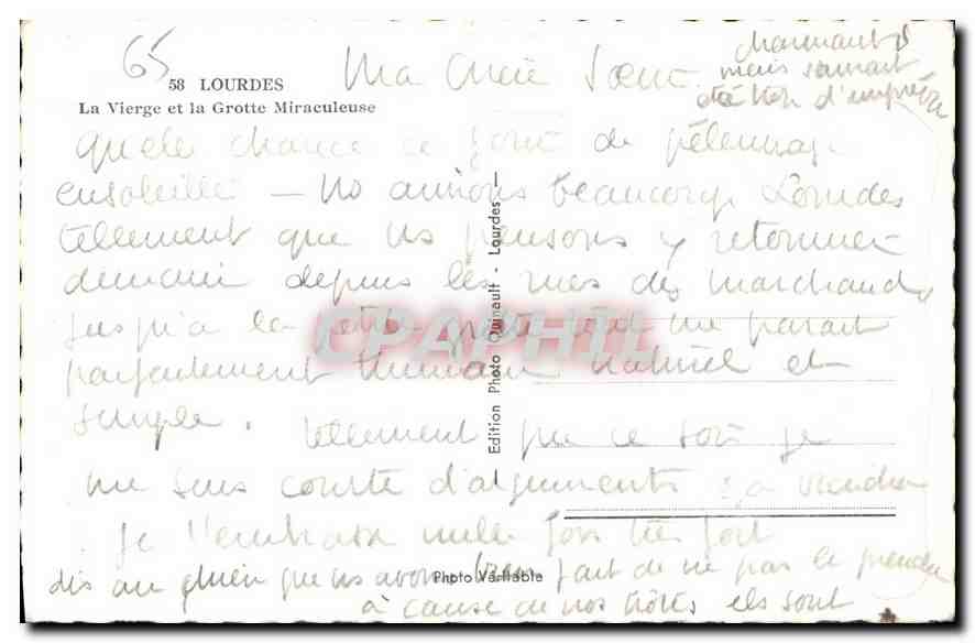 CPA Lourdes La Vierge et la Grotte Miraculeuse  — Verso