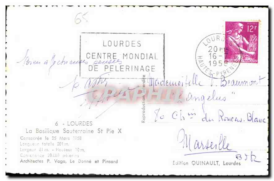 CPA Lourdes La Basilique Souterraine St Pie X  — Verso