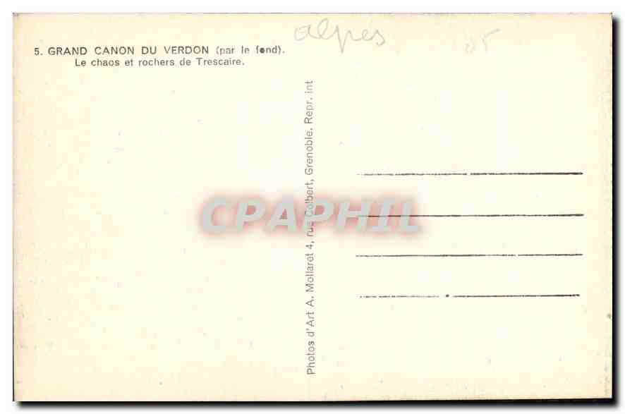 CPA Grand Canon du Verdon parle fend le Chaos et Rochers de Trescaire  — Rückseite