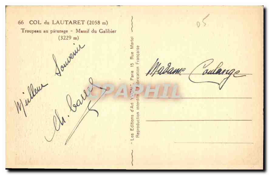Col du Lautaret — Massif du Galibier — Éditions d'Art Yvon — Achterkant