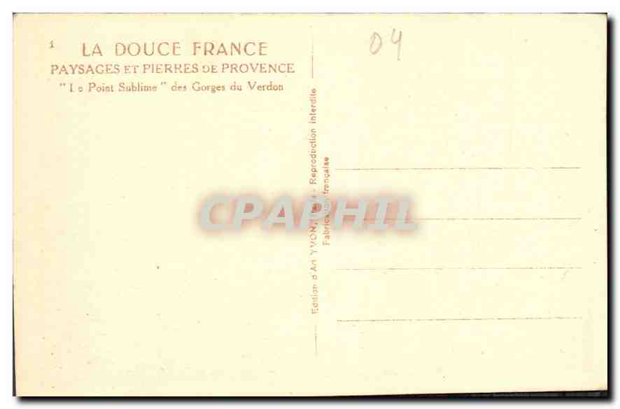 CPA La Douce France Paysages et Pierres de Provence Le Pont Sublime des Gorges du Verdon  — Verso