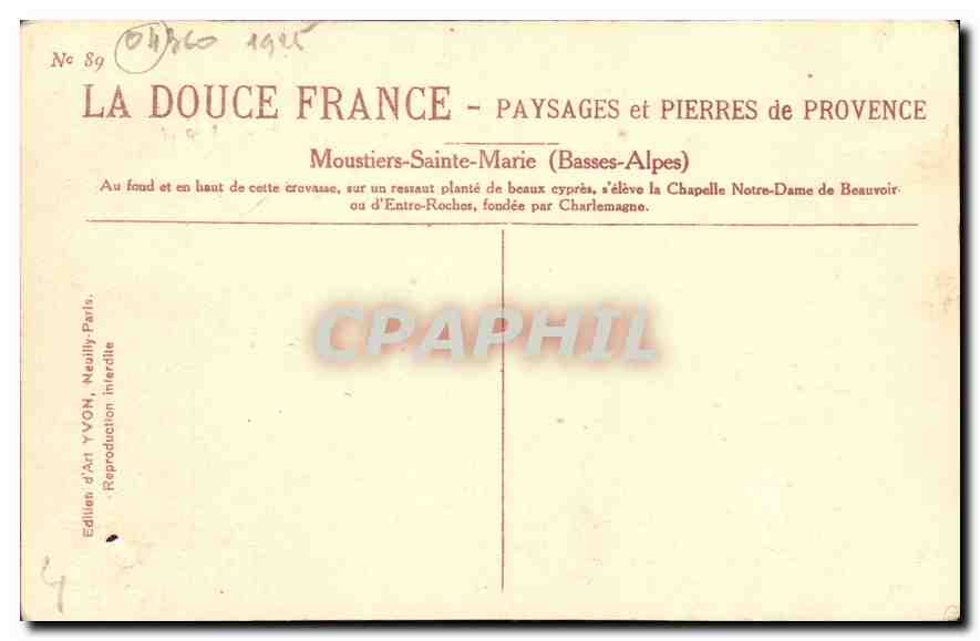 CPA Paysages et Pierres de Provence Moustiers Sainte Marie Basses Alpes  — Verso