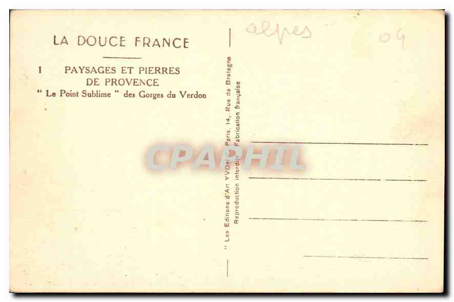 Le Point Sublime — Gorges du Verdon — Éditions d'Art YVON — Reverso